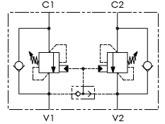 Hydraulic scheme - Double Counterbalance valves for open center - Flanged version
