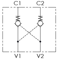 Hydraulic scheme - DOUBLE ACTING PILOT CHECK VALVES<br loading=